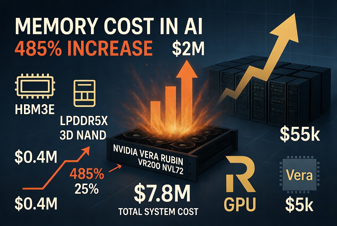 Nvidia内存成本暴涨485%，新一代AI系统造价达780万美元